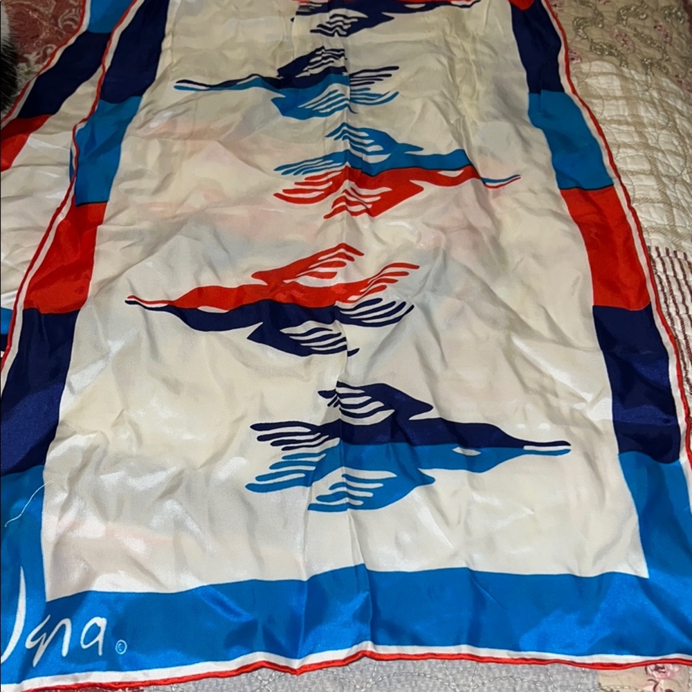 Vintage Vera Neumann Colorful Bird Print Scarf oblong silk blend 44” x 14”
